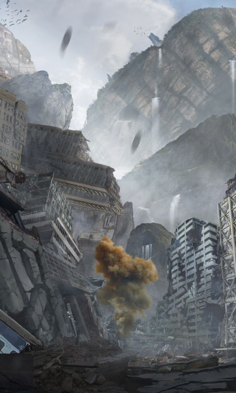 Sfondi City in Ruins after Post Apocalypse Destruction 768x1280