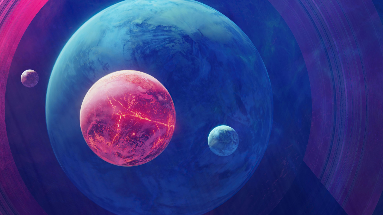 Planet Moon Space Digital Art screenshot #1 1280x720