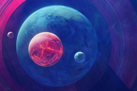 Planet Moon Space Digital Art wallpaper 480x320