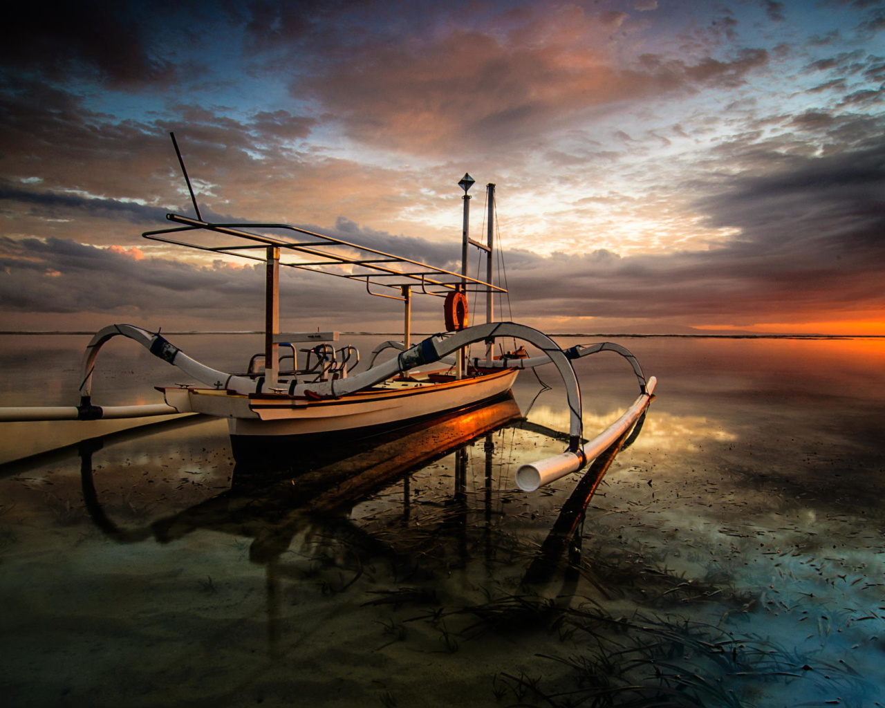 Fondo de pantalla Landscape with Boat in Ocean 1280x1024