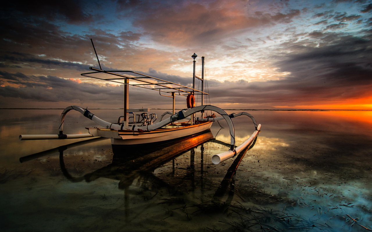 Landscape with Boat in Ocean wallpaper 1280x800