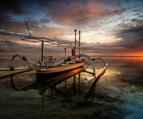 Landscape with Boat in Ocean screenshot #1 480x400