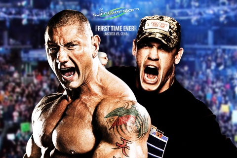 Обои Batista Vs John Cena 480x320