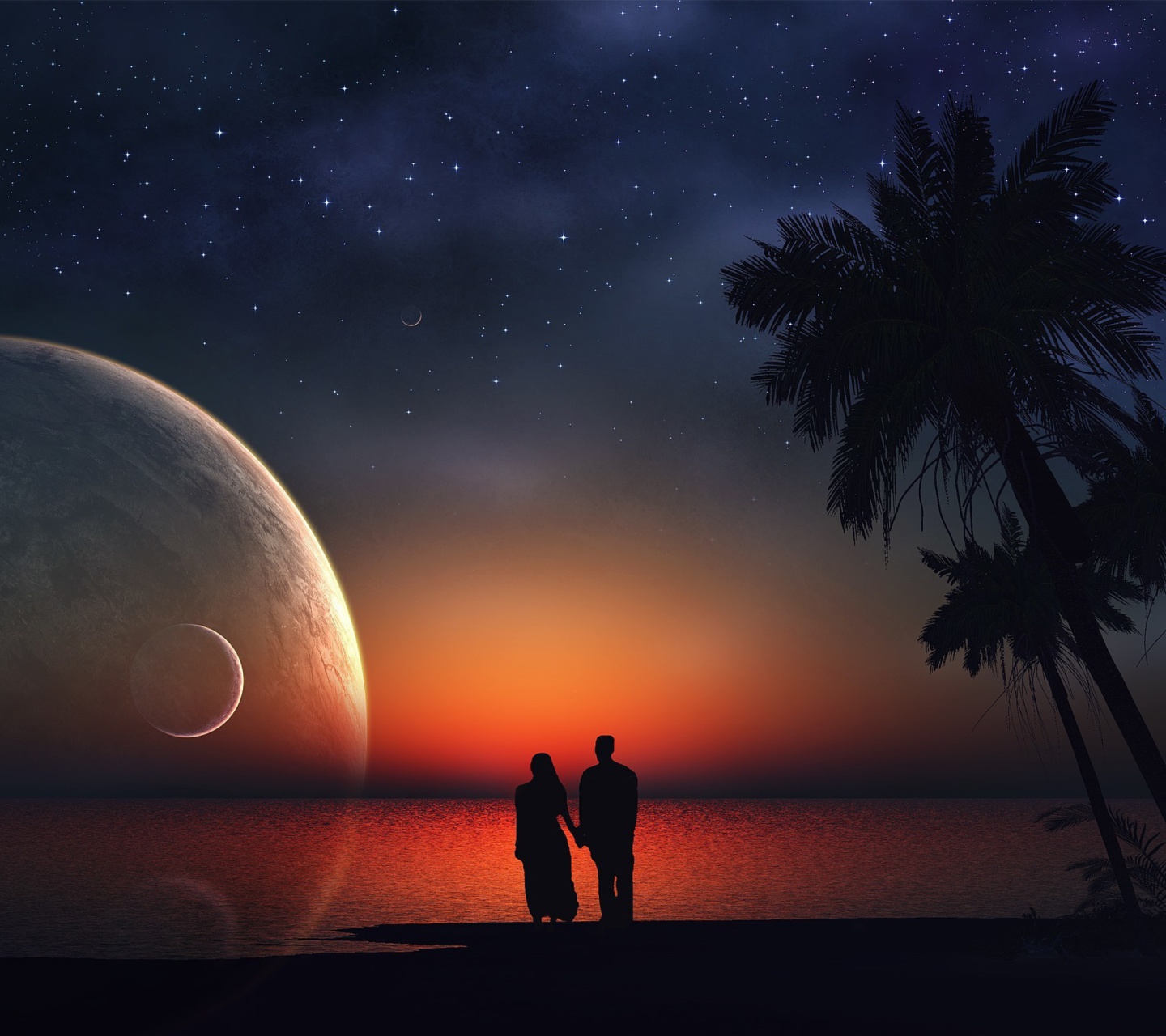 Fondo de pantalla Romantic Night on Sea 1440x1280