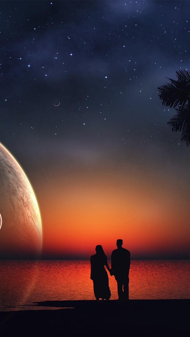 Das Romantic Night on Sea Wallpaper 640x1136