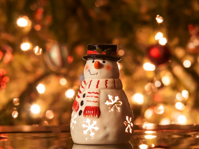 Обои Christmas Snowman Candle 640x480