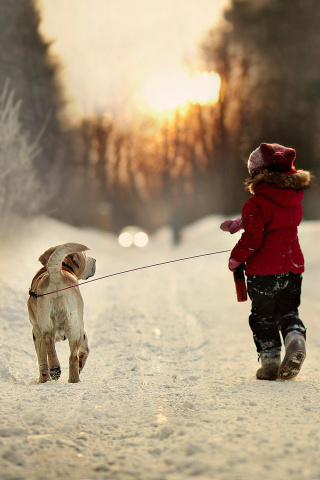 Screenshot №1 pro téma Winter Walking with Dog 320x480