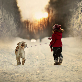 Kostenloses Winter Walking with Dog Wallpaper für 2048x2048