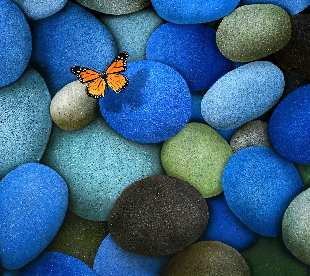 Das Orange Butterfly On Blue Stones Wallpaper 1080x960