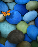 Screenshot №1 pro téma Orange Butterfly On Blue Stones 128x160