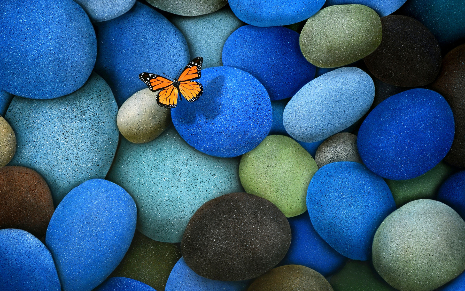 Das Orange Butterfly On Blue Stones Wallpaper 1920x1200