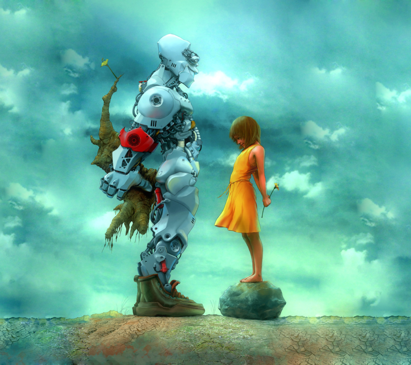 Обои Girl And Robot 1440x1280