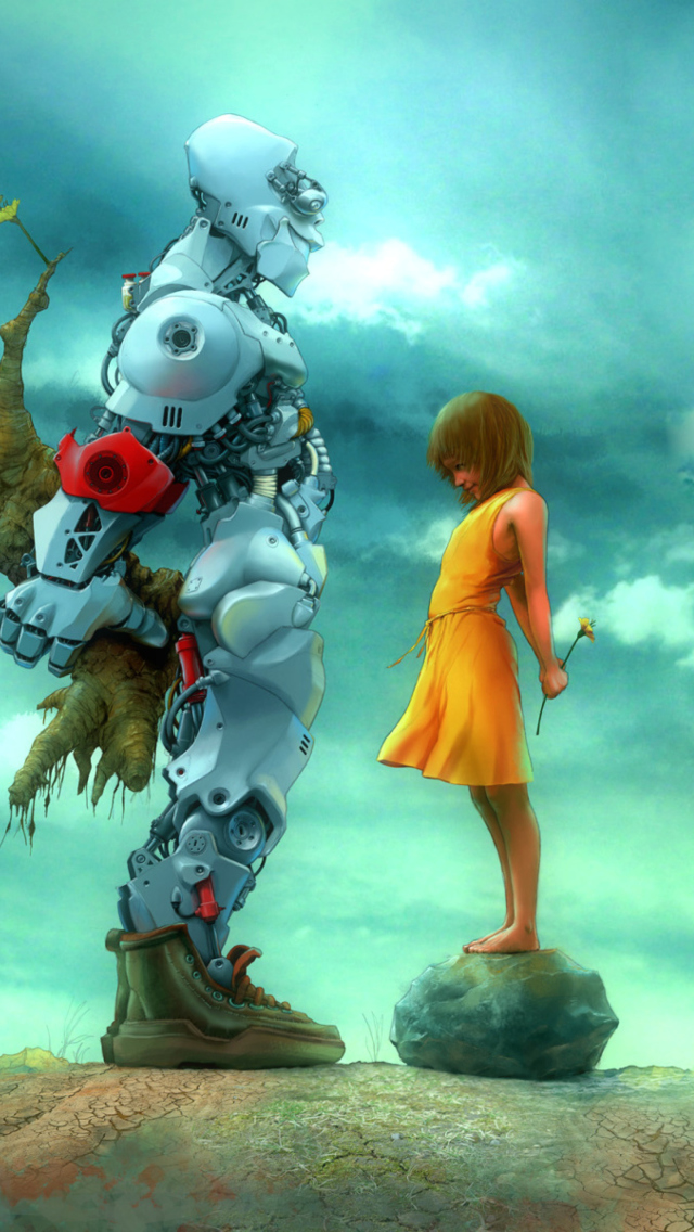 Das Girl And Robot Wallpaper 640x1136