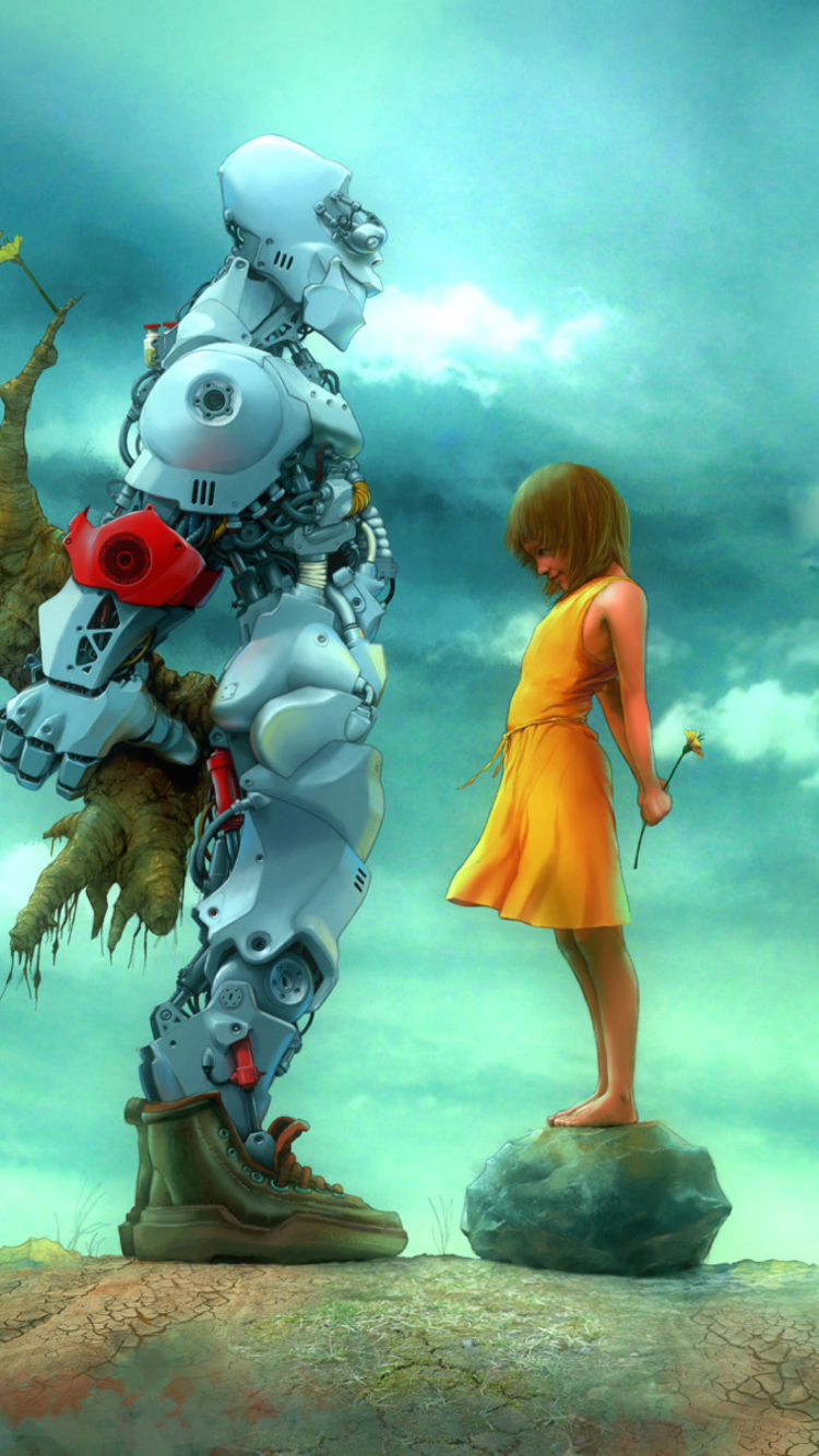 Обои Girl And Robot 750x1334