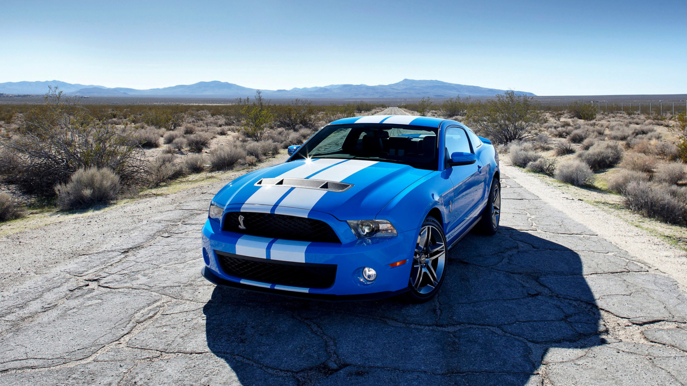 Обои Blue Ford Mustang GT 1366x768