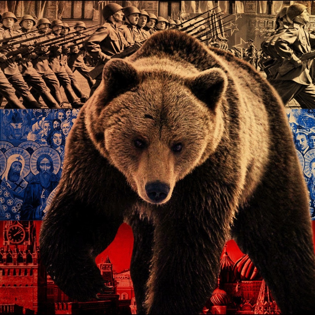 Обои Russian Bear on Flag Background 1024x1024
