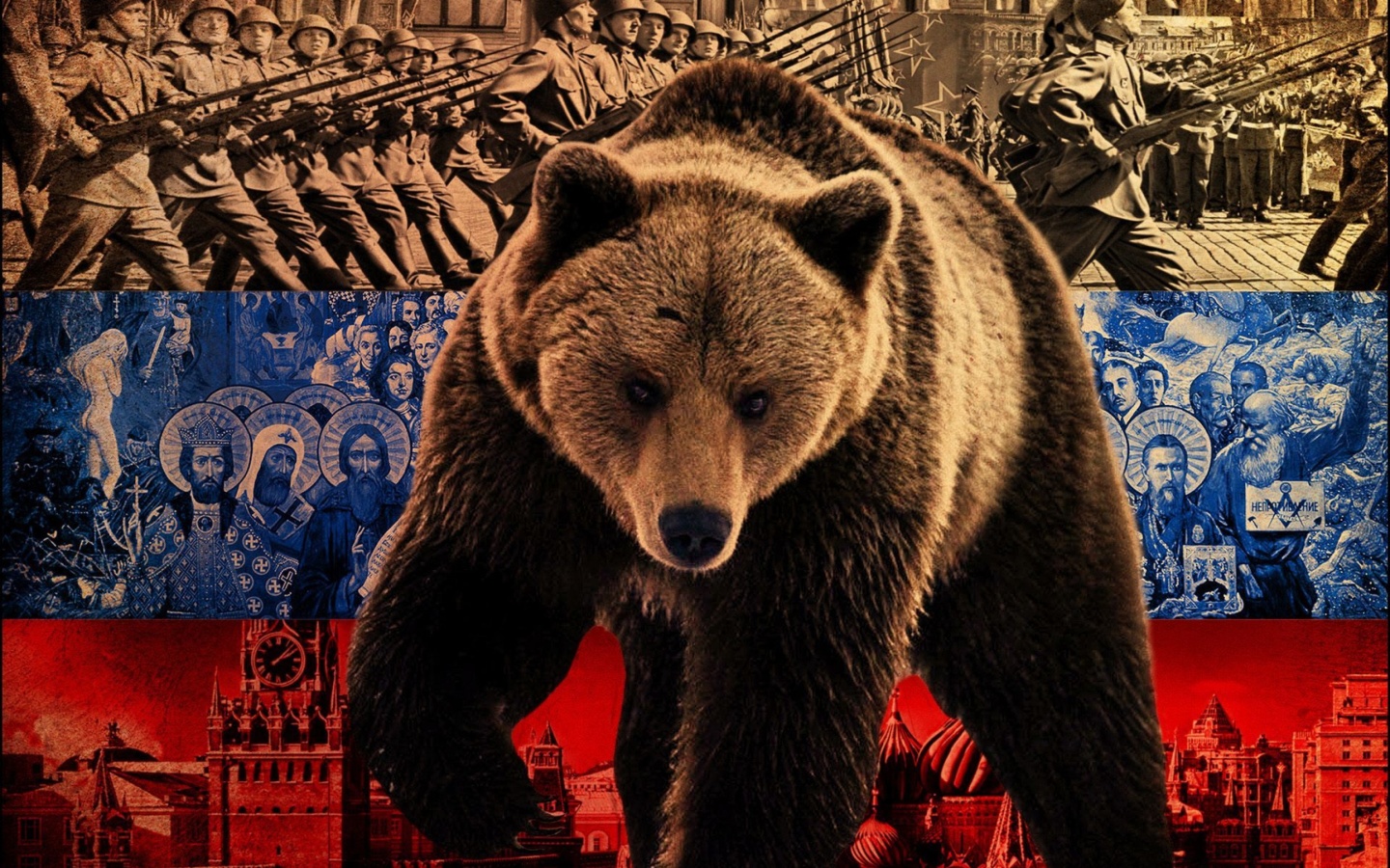 Russian Bear on Flag Background wallpaper 1440x900