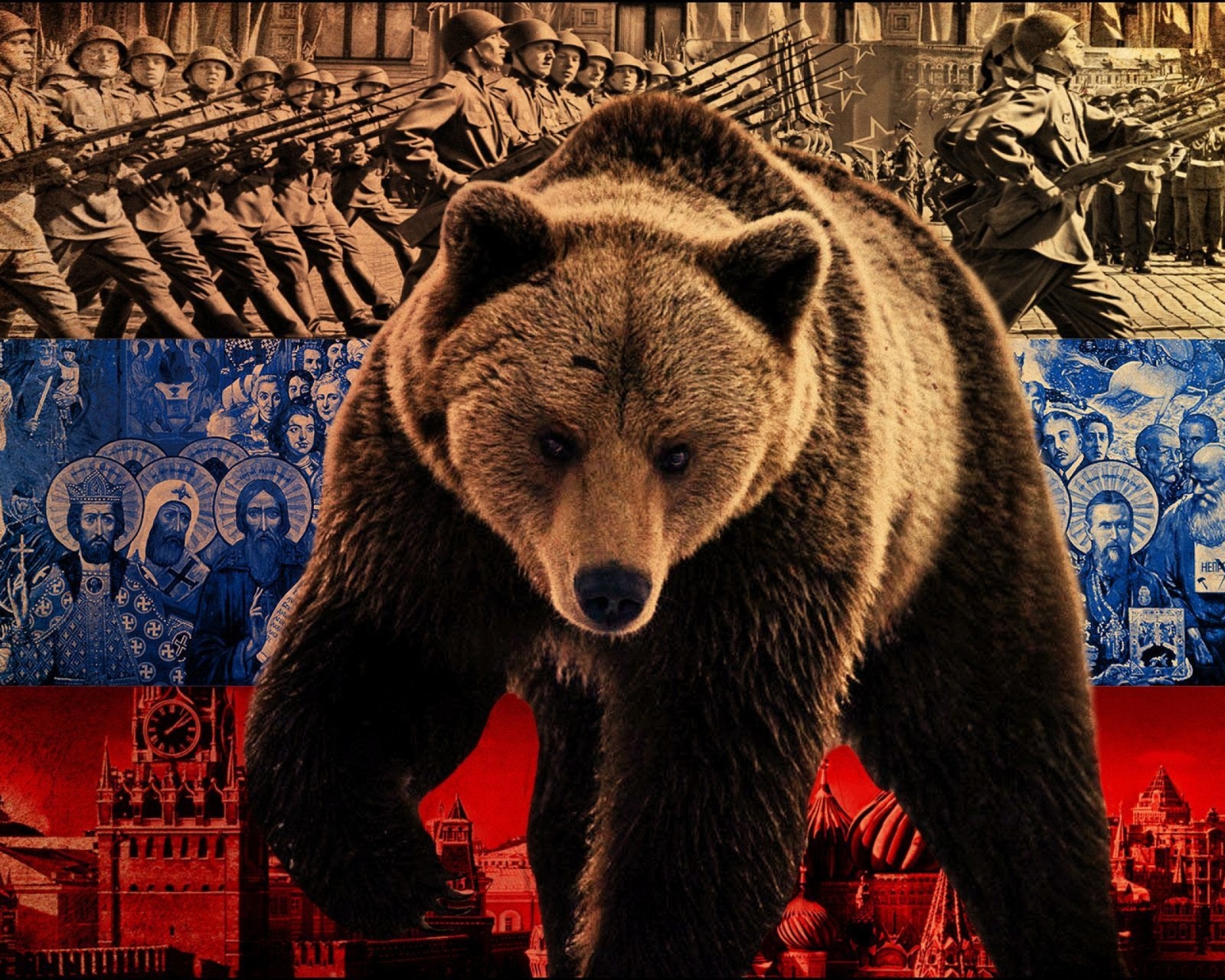 Обои Russian Bear on Flag Background 1600x1280
