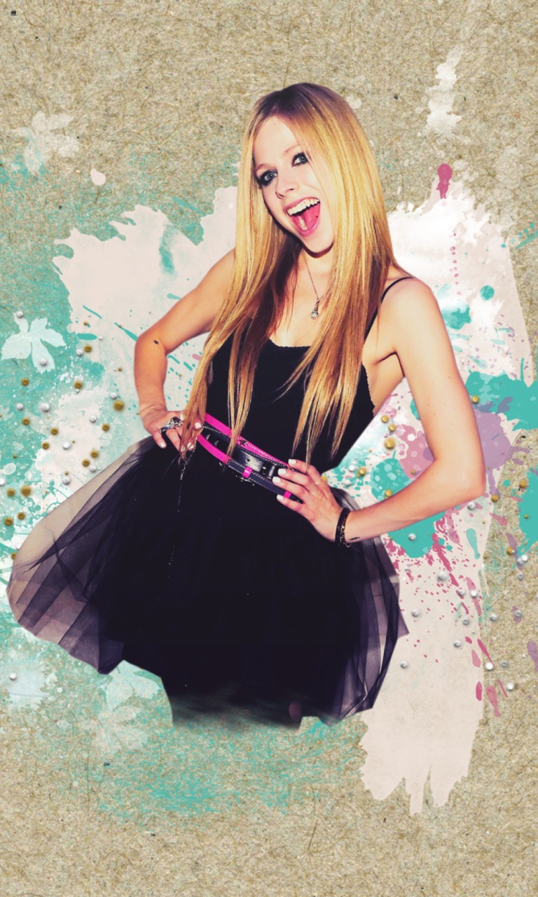 Обои Avril Lavigne In Black Dress 768x1280