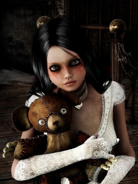 Обои Girl With Teddy Bear 480x640