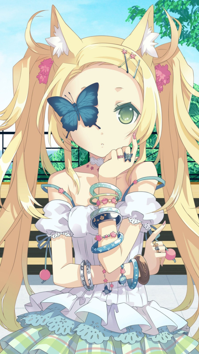 Screenshot №1 pro téma Blonde Anime Girl And Butterfly 640x1136