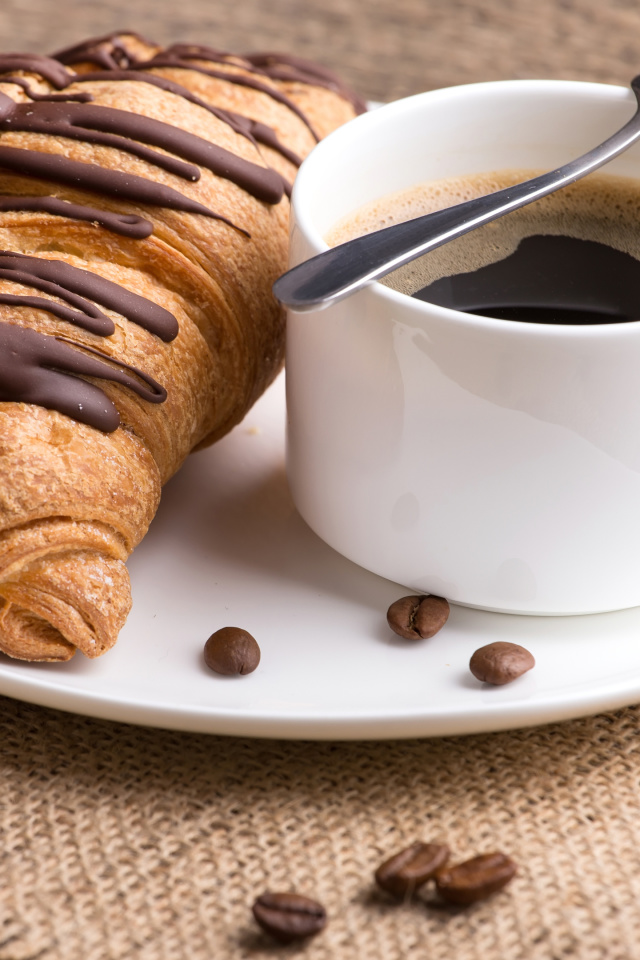 Breakfast with Croissant wallpaper 640x960