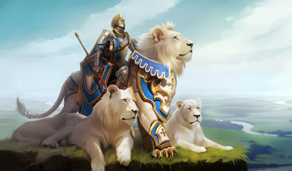 Fondo de pantalla Knight with Lions 1024x600