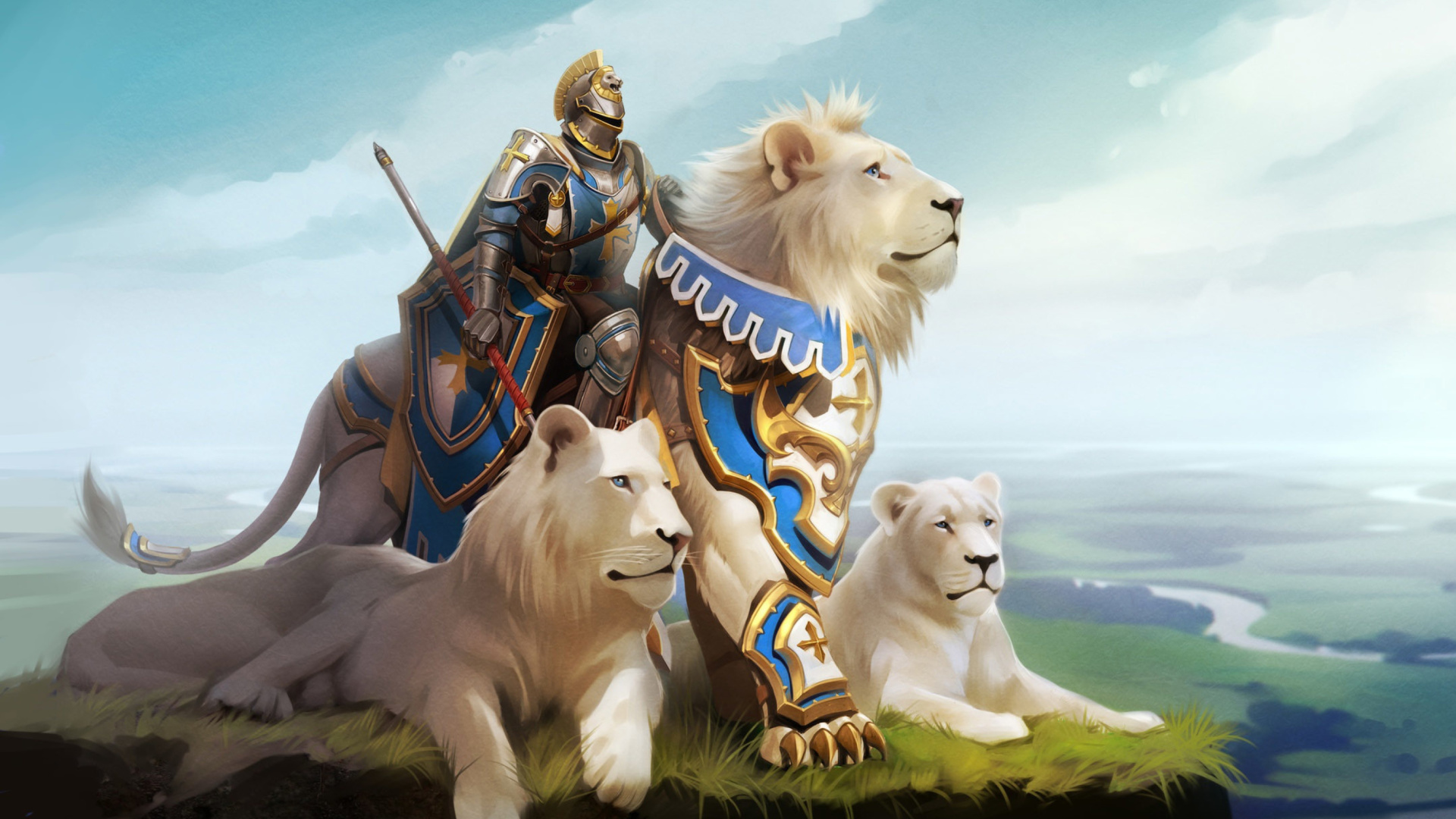 Knight with Lions wallpaper 1920x1080
