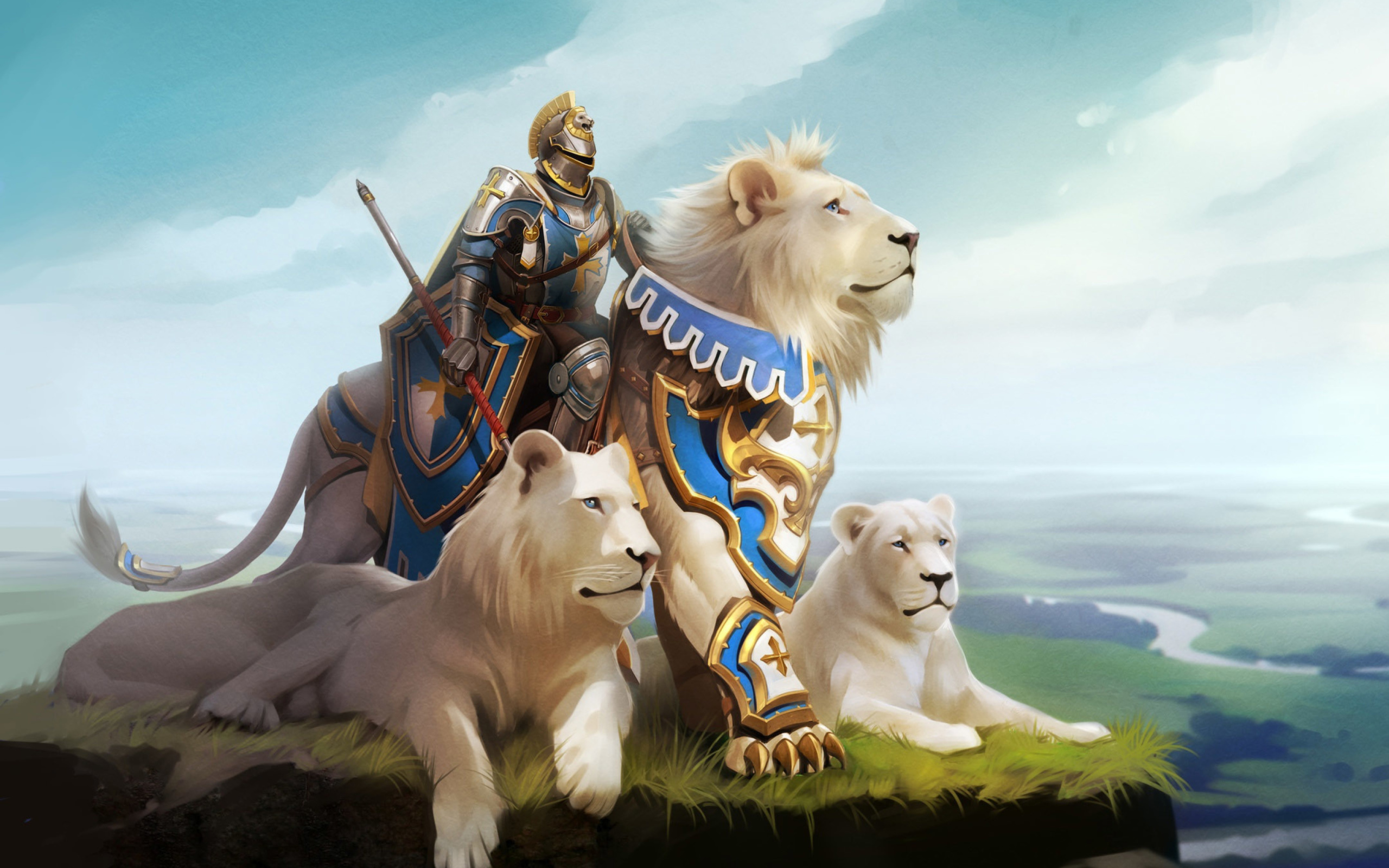 Fondo de pantalla Knight with Lions 2560x1600