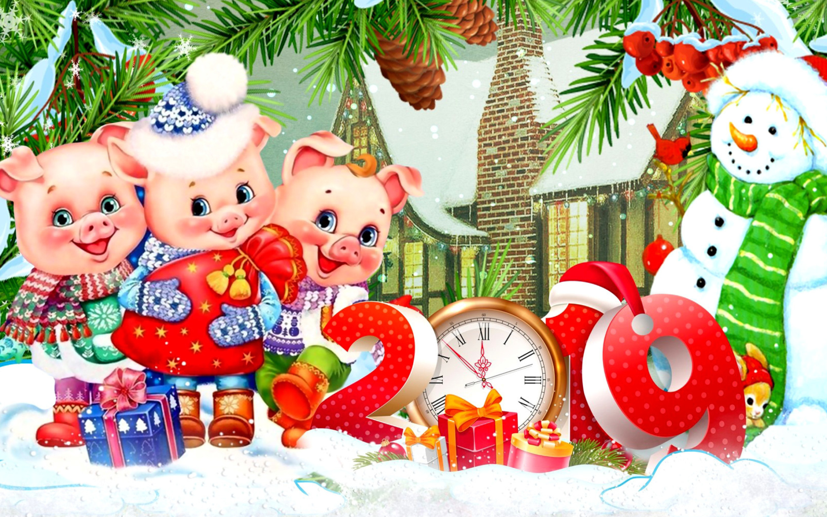 Das 2019 Pig New Year Chinese Horoscope Wallpaper 1680x1050