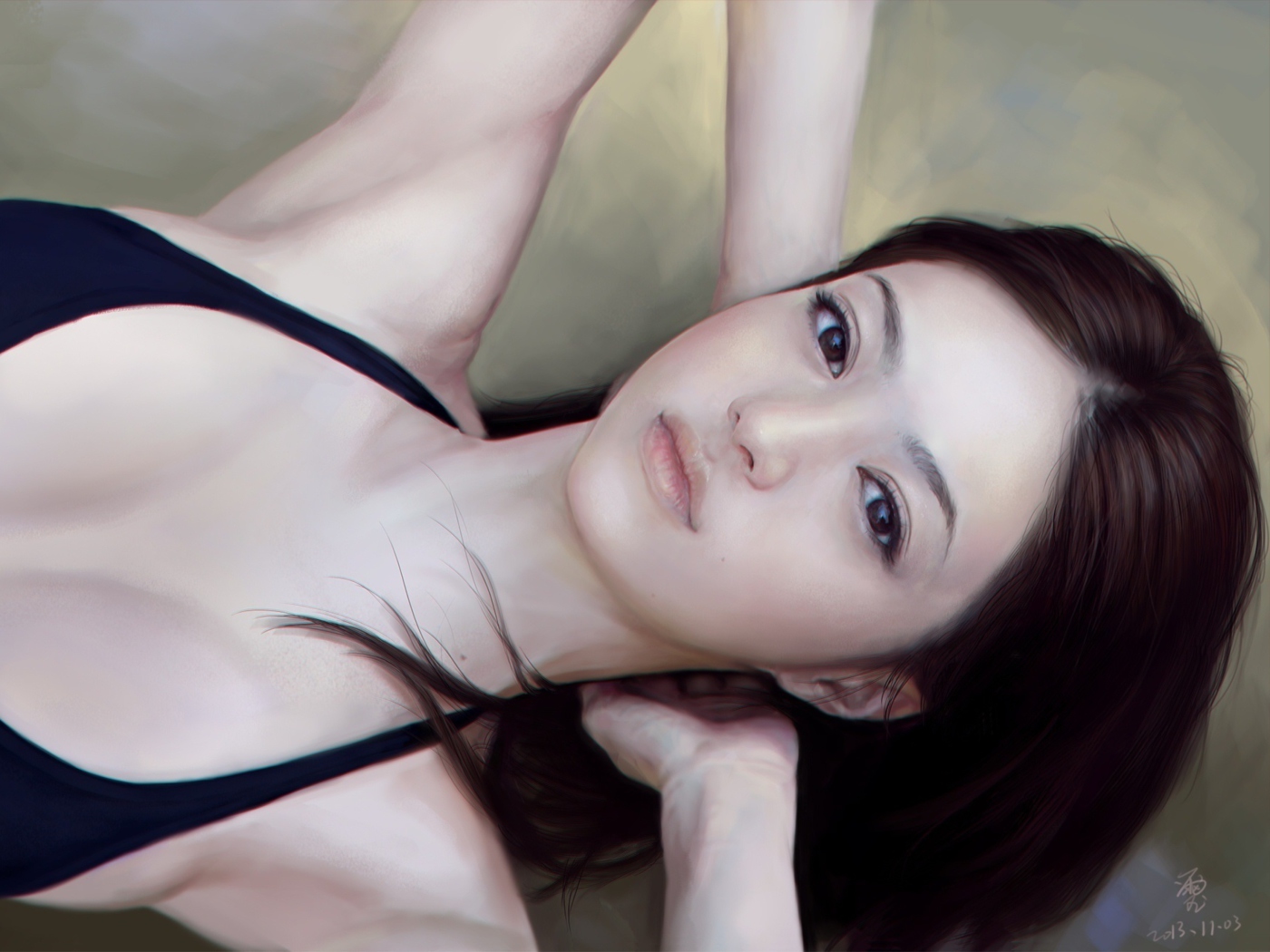 Das Girl's Face Realistic Painting Wallpaper 1400x1050