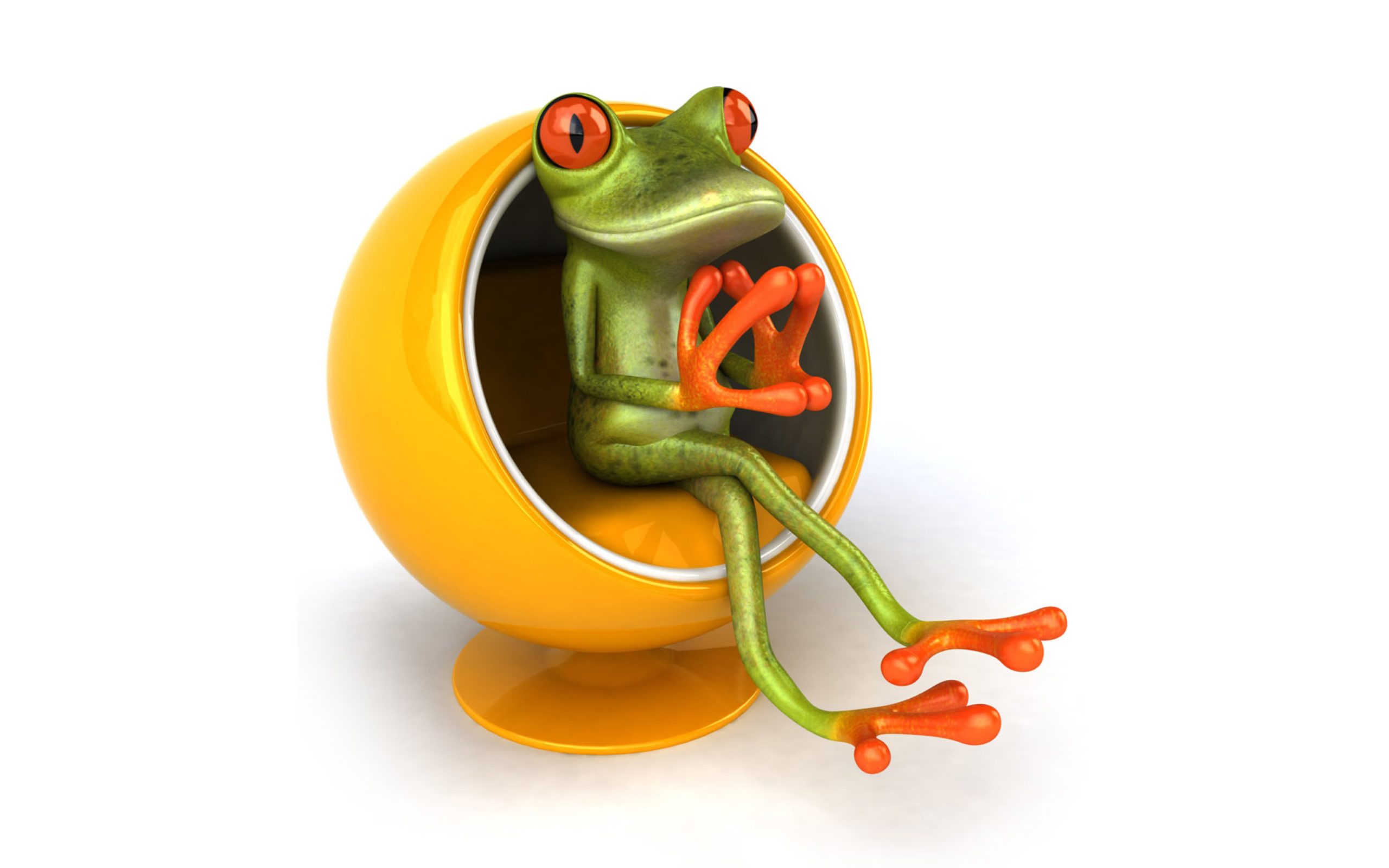 3D Frog On Yellow Chair wallpaper 2560x1600