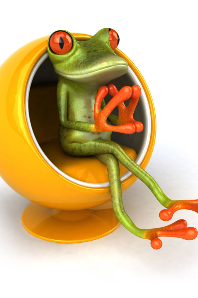 Fondo de pantalla 3D Frog On Yellow Chair 640x960