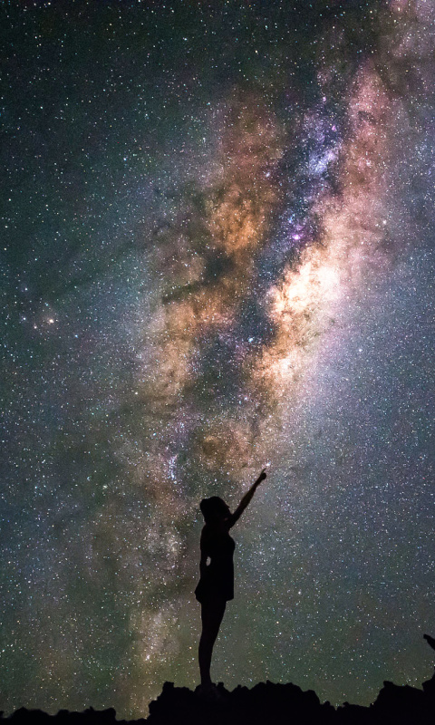 Das Girl silhouette on night sky background Wallpaper 480x800