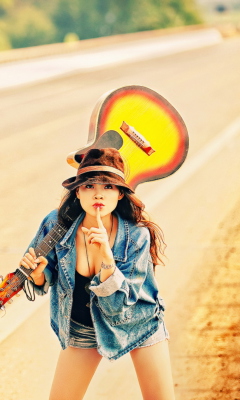 Screenshot №1 pro téma Girl, Guitar And Road 240x400