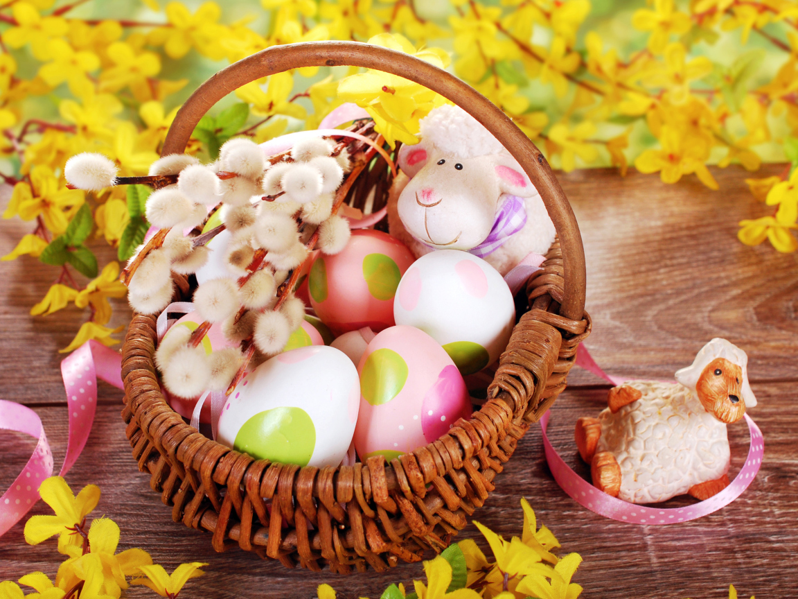 Обои Easter Basket And Sheep 1152x864