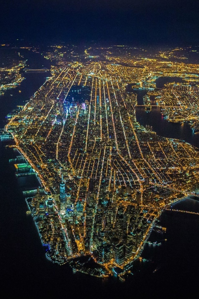 Обои New York City Night View From Space 640x960