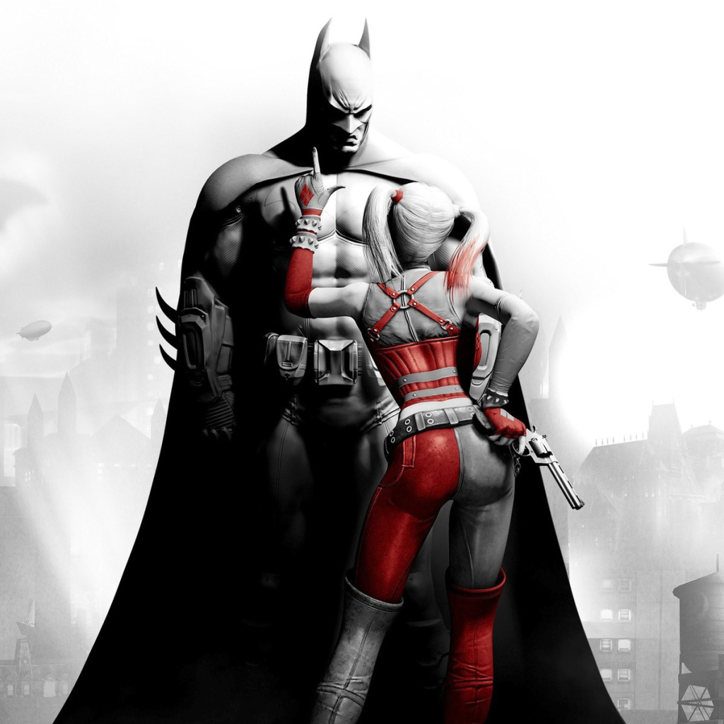 Das Batman Arkham Knight with Harley Quinn Wallpaper 1024x1024