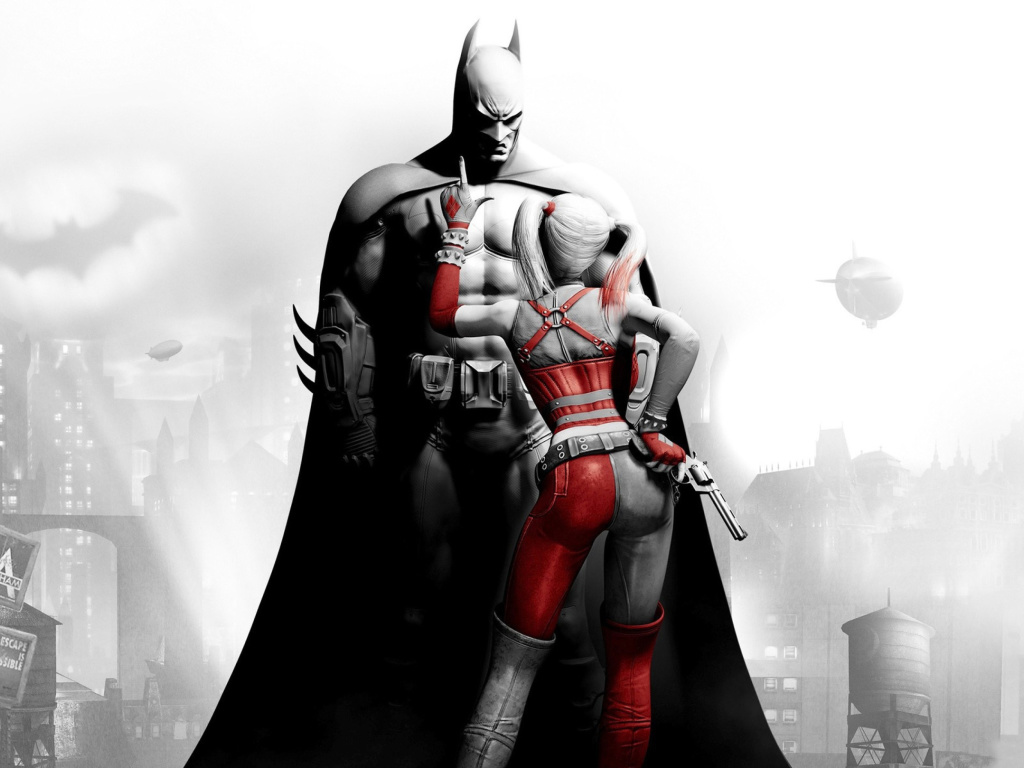 Das Batman Arkham Knight with Harley Quinn Wallpaper 1024x768