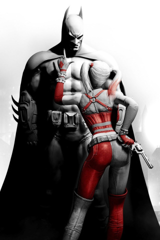 Das Batman Arkham Knight with Harley Quinn Wallpaper 320x480