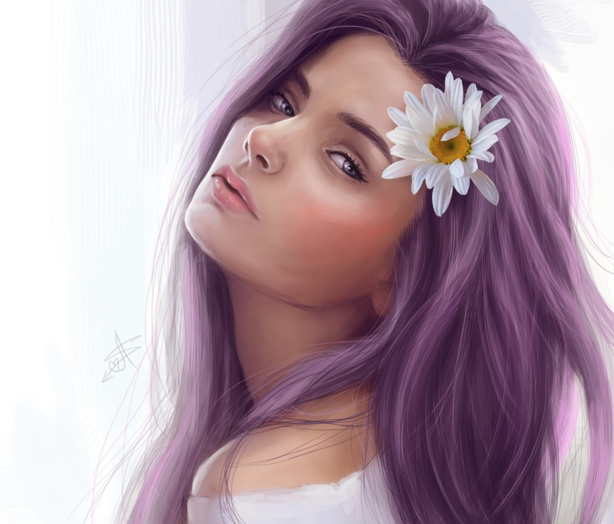 Screenshot №1 pro téma Girl With Purple Hair Painting 1200x1024