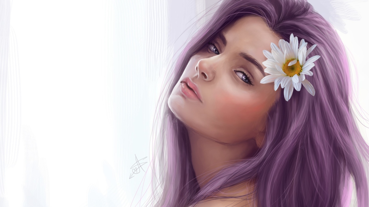 Screenshot №1 pro téma Girl With Purple Hair Painting 1280x720