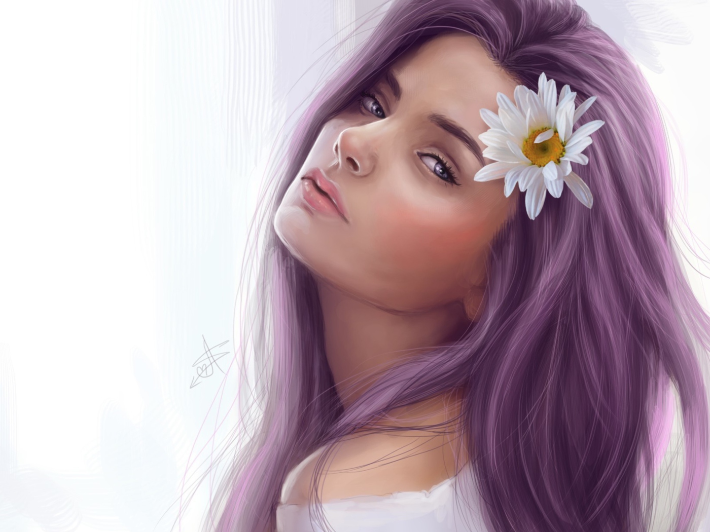 Обои Girl With Purple Hair Painting 1400x1050