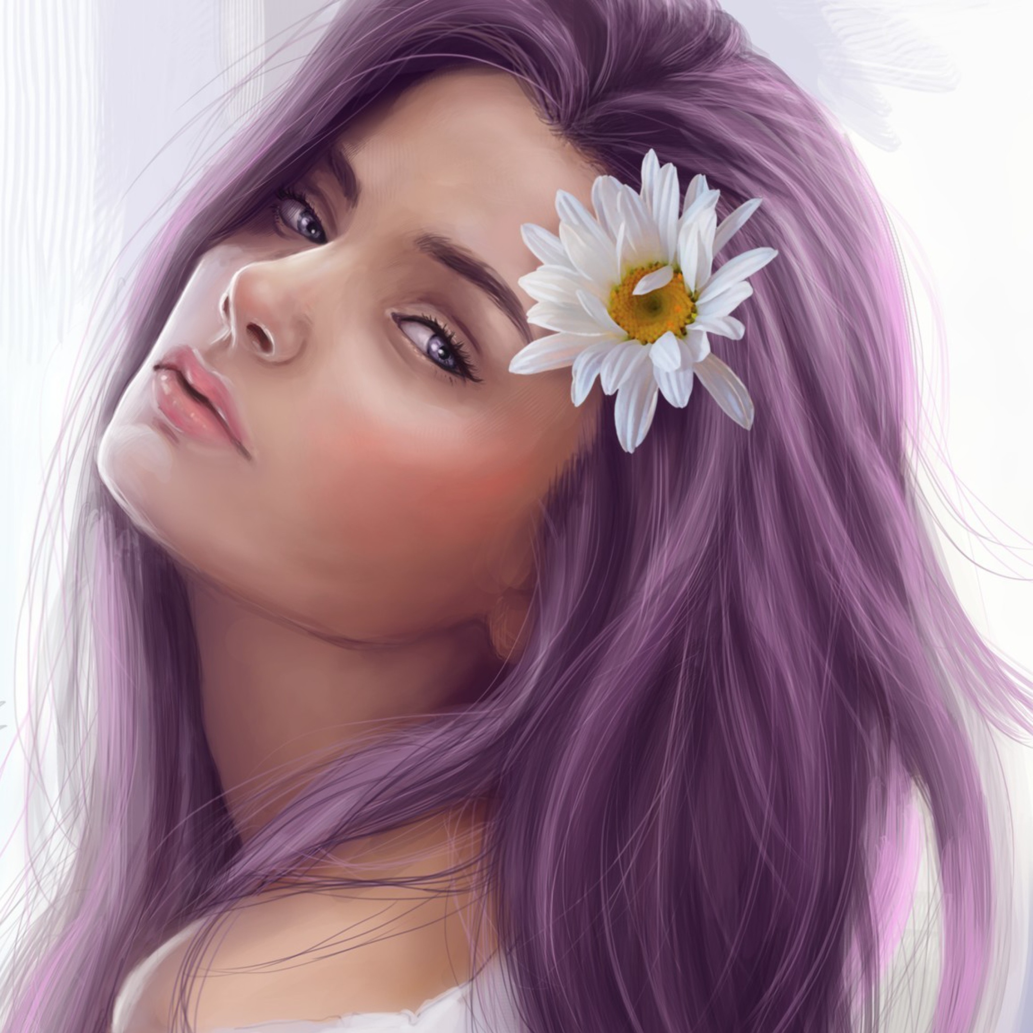 Screenshot №1 pro téma Girl With Purple Hair Painting 2048x2048