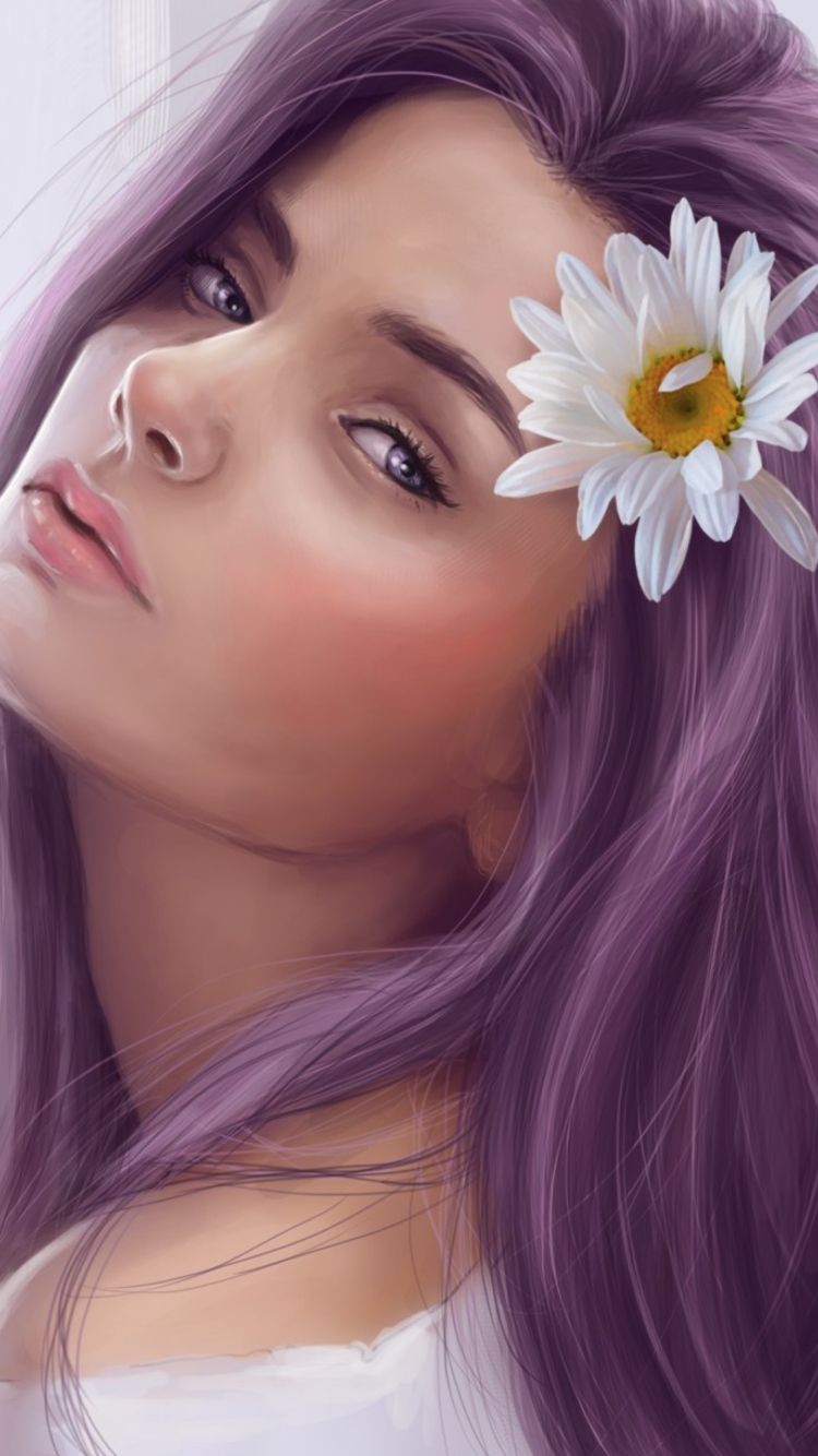 Fondo de pantalla Girl With Purple Hair Painting 750x1334