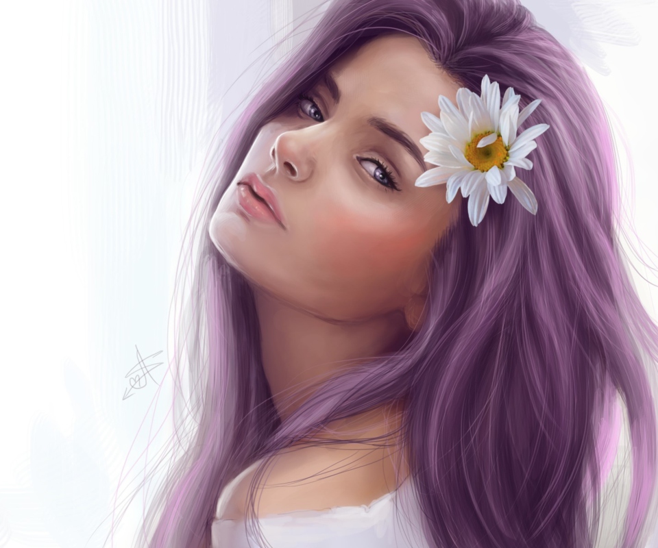 Screenshot №1 pro téma Girl With Purple Hair Painting 960x800