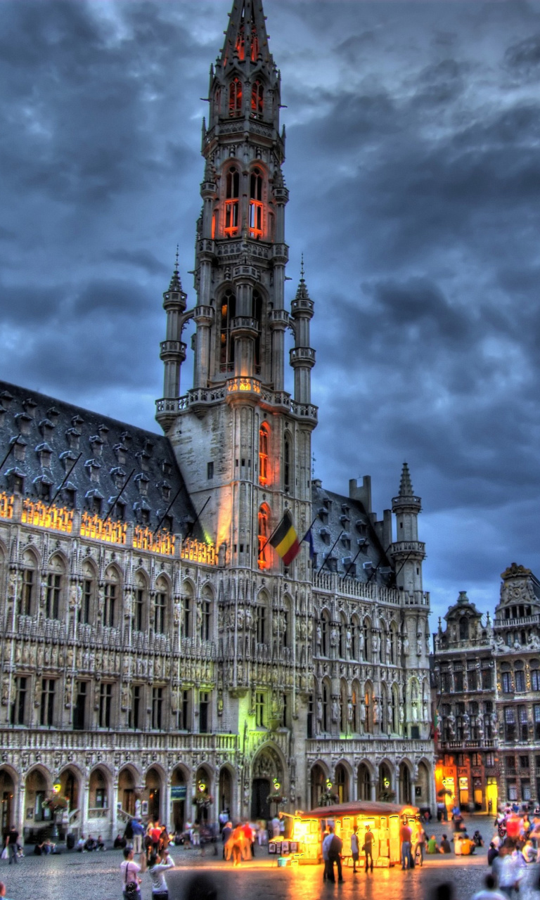 Das Brussels Grote Markt and Town Hall Wallpaper 768x1280