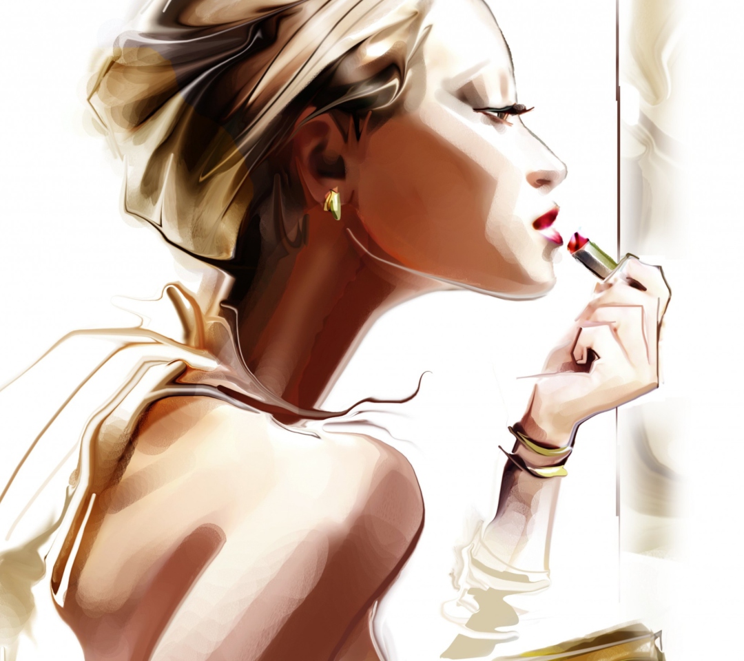 Fondo de pantalla Girl With Red Lipstick Drawing 1080x960