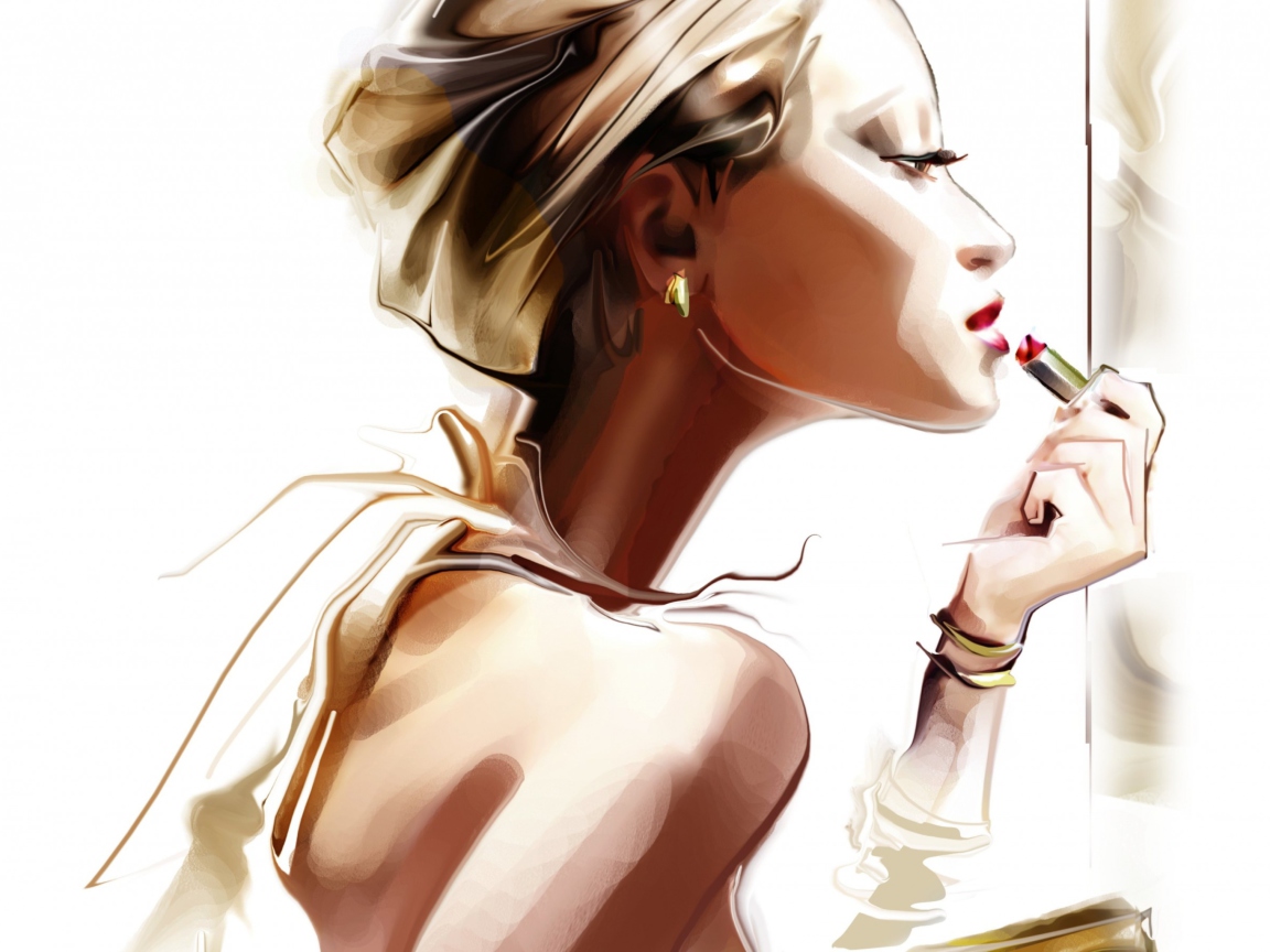 Обои Girl With Red Lipstick Drawing 1152x864