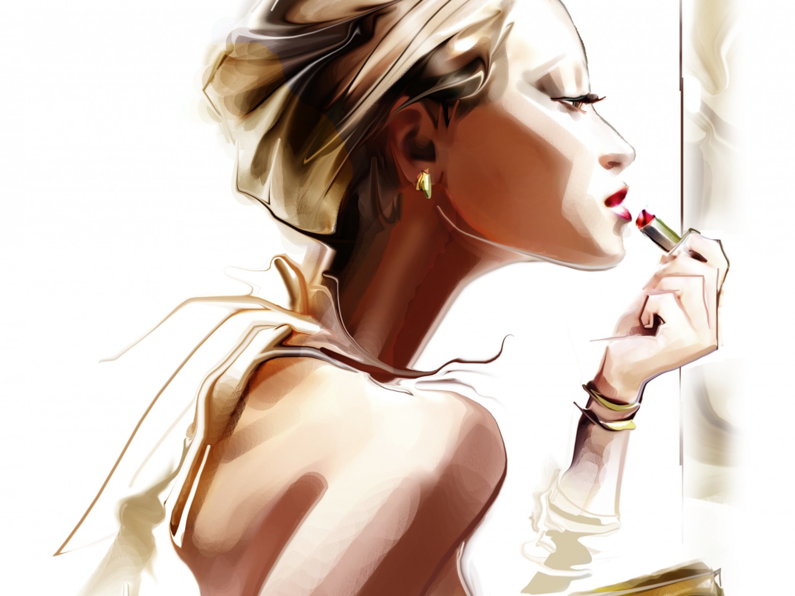 Обои Girl With Red Lipstick Drawing 1600x1200